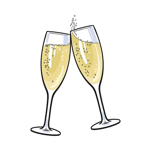 Vector illustration of Pair of champagne glasses, holiday toast