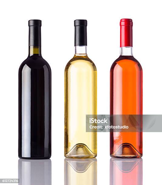 Bottles Of Wine Isolated On White Background Stock Photo - Download Image Now - Wine Bottle, White Color, White Background