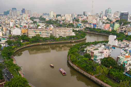 Ho Chi Minh City, Vietnam - June 14, 2016: The Curve of Nhieu Loc Canal, it is the most beautiful canal through many districts of Saigon, Vietnam