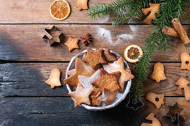 shortbread star shape sugar cookies - cookie christmas shortbread food imagens e fotografias de stock