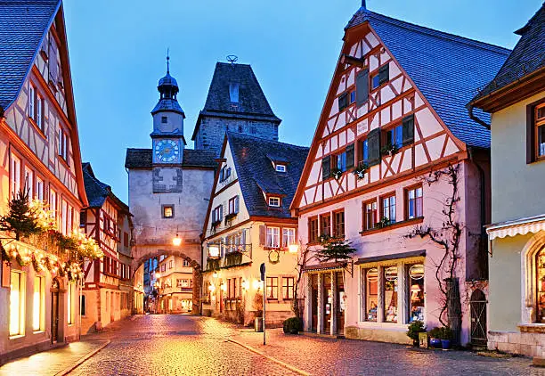 Rothenburg ob der Tauber at New Year night, Bavaria, Germany