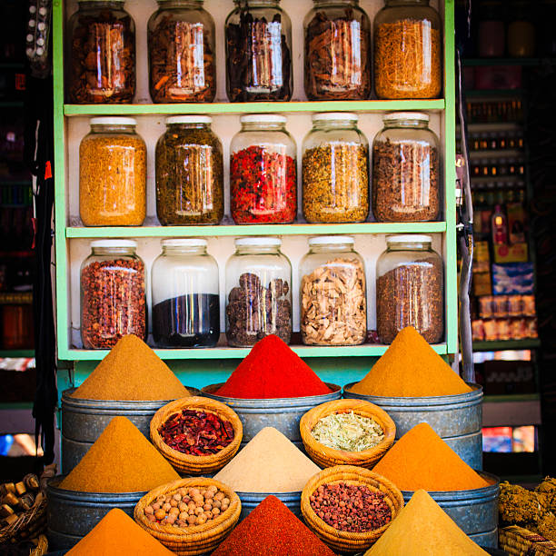 Multi colored spices at the local markets in marakesh morocco
