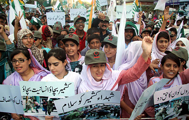 Protest against Indian army’s brutality in Kashmir stock photo