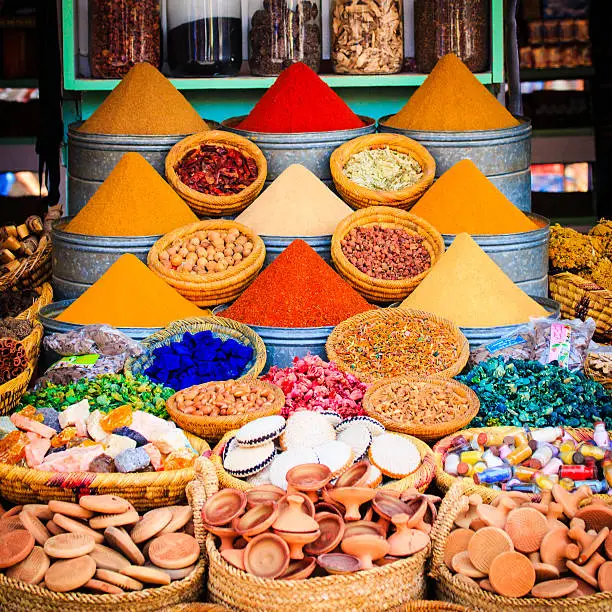 Spices on a moroccan market,Marrakesh, Morocco.