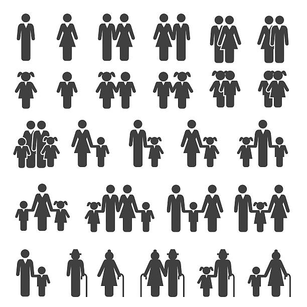 ilustrações, clipart, desenhos animados e ícones de conjunto de ícones familiares de pessoas - senior adult silhouette senior men people