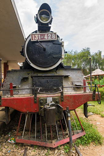 Da Lat, Vietnam - June 3, 2016: Ancient station is famous place, history destination for traveller, with railway, french architecture, antique train tranport tourist to visit, Dalat, Vietnam