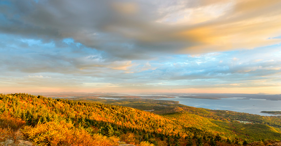 Autumn view from top of Cadillac Mountain in Acadia National Park, Maine.