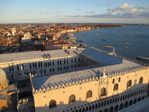 Breathtaking View of Cityscape and the famous Palazzo Ducale in the Evening Sunlight, Venice, Italy
