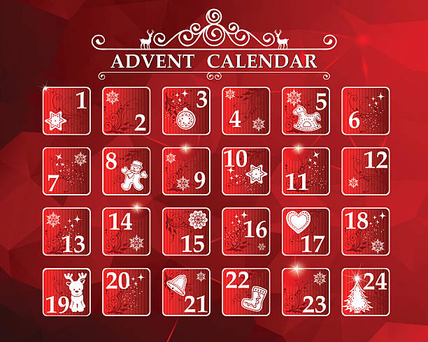 ilustraciones, imágenes clip art, dibujos animados e iconos de stock de calendario navideño - calendario adviento