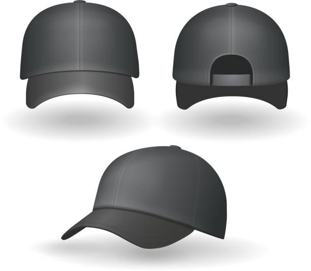 zestaw realistycznych czarnych czapek baseballowych izolowanych vector - baseball cap cap vector symbol stock illustrations