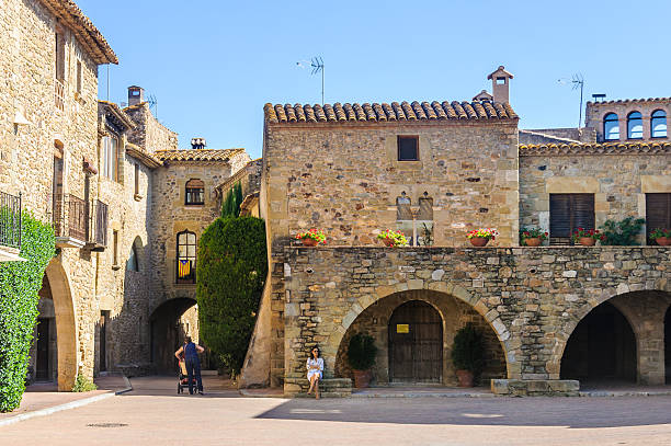 Medieval streets in Monells, Spain stock photo