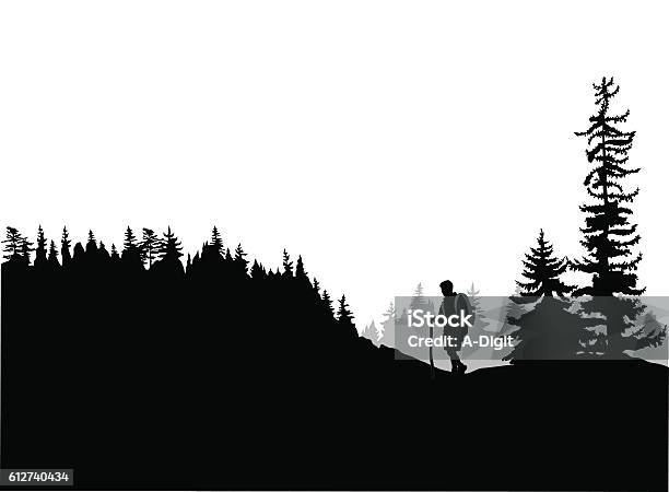 Mountain Top Hiking Stock Illustration - Download Image Now - Mountain, In Silhouette, Forest