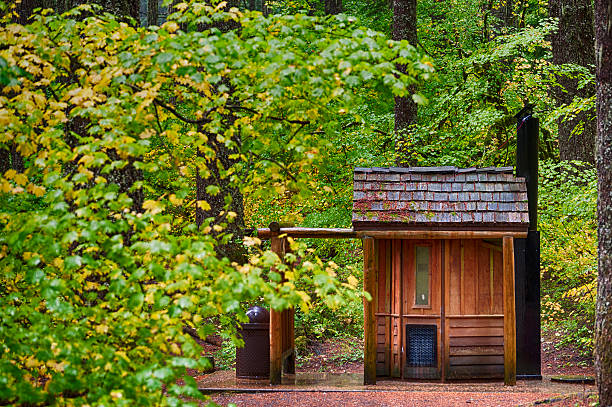 istock McKenzie Pass public outhouse and fall colors 612740674
