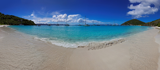 Panoramic view of tropical beach in British Virgin Island (BVI), Caribbean