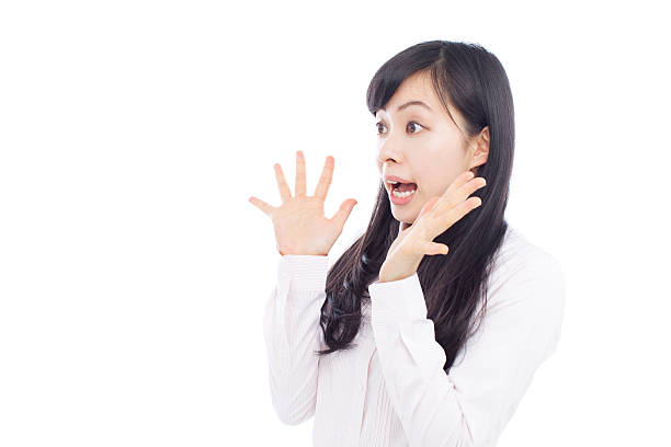 Japanese woman expresse emotions stock photo