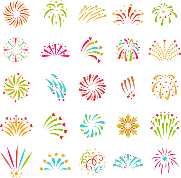 illustrazioni stock, clip art, cartoni animati e icone di tendenza di fuochi d'artificio vettoriale icona isolata - firework display pyrotechnics exploding star