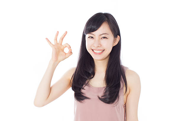 istock Japanese woman in white background making gestures 612749876