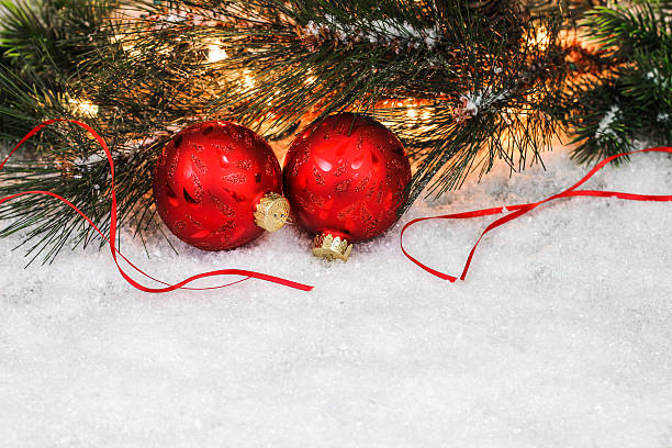 istock Holiday garland and ornaments with white copy space 612752954