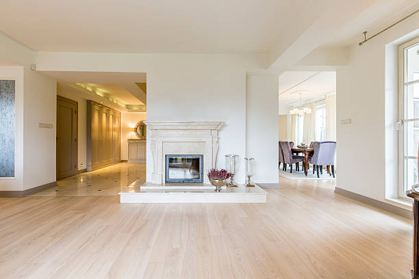 istock Fireplace in stylish house 612753480