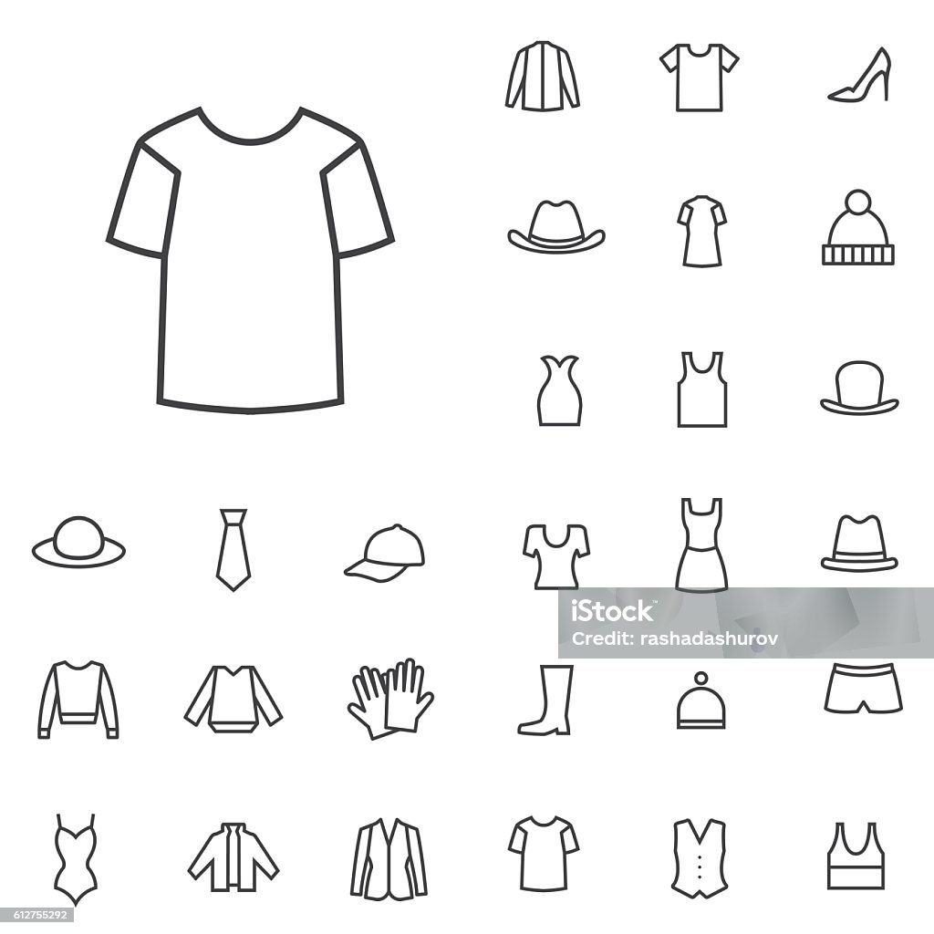 clothes outline, thin, flat, digital icon set clothes outline, thin, flat, digital icon set for web and mobile Adult stock vector