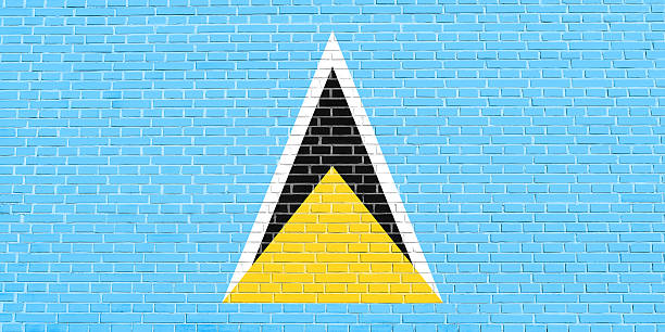 istock Flag of Saint Lucia, brick wall texture background 612757090