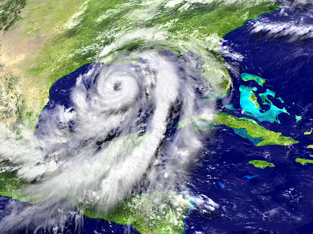 Hurricane Matthew Huge hurricane Matthew near Florida in America. 3D illustration. Elements of this image furnished by NASA. superstorm stock pictures, royalty-free photos & images