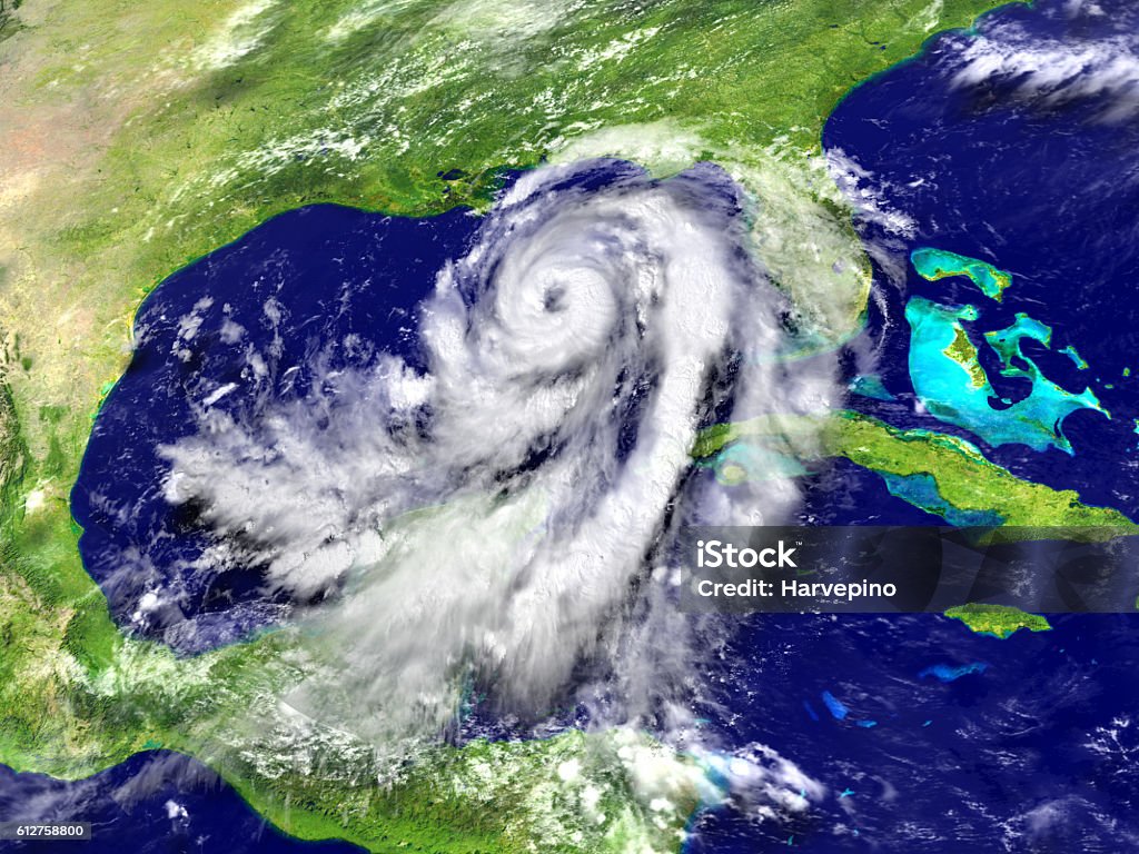 Huge hurricane Matthew in Mexican gulf Catastrophic hurricane Matthew in Caribbean approaching US coast. 3D illustration. Elements of this image furnished by NASA. Hurricane - Storm Stock Photo