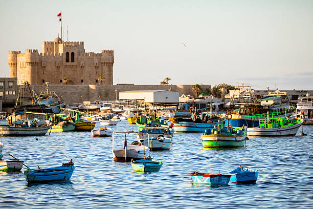 Boats in Alexandria, Egypt stock photo