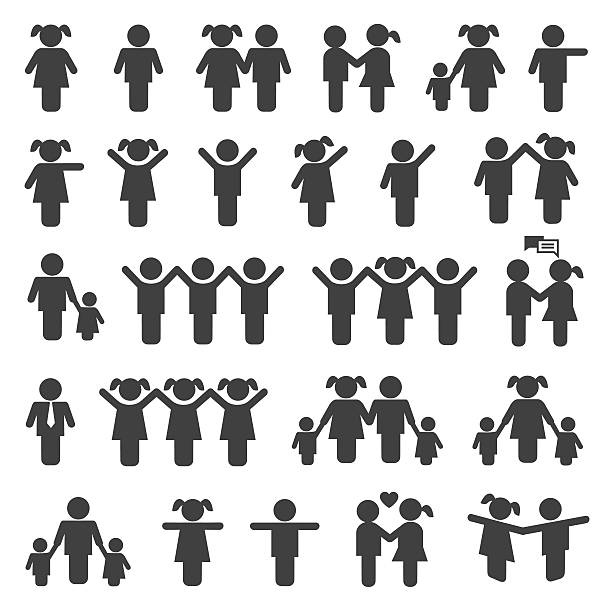 ikon anak-anak, anak laki-laki dan perempuan - gadis remaja ilustrasi stok