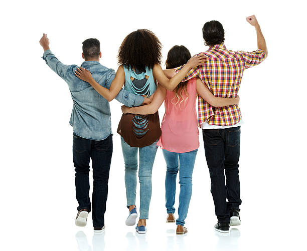 istock Four friends cheering and walking 612818016