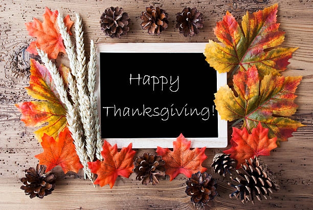 istock Chalkboard With Autumn Decoration, Happy Thanksgiving 612819754