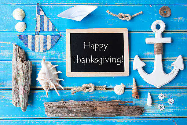 Nautic Chalkboard And Text Happy Thanksgiving stock photo