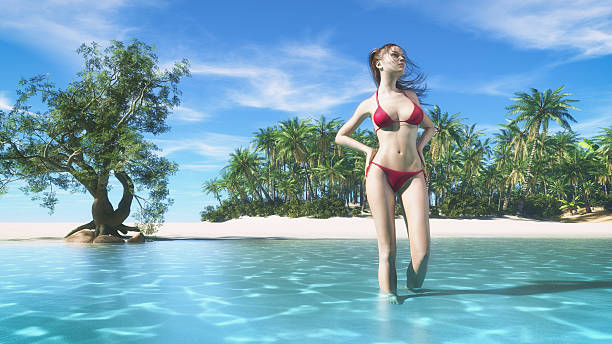istock Young woman relaxing on tropical beach 612820864