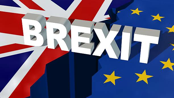 istock Brexit 3D Text on United Kingdom flag 612821984