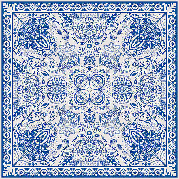 desain untuk saku persegi, selendang, tekstil. pola bunga paisley - batik ilustrasi stok