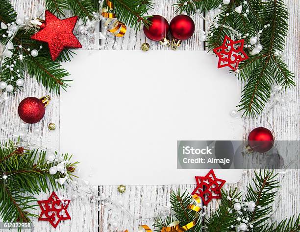 Christmas Background Blank Paper With Decoration Stok Fotoğraflar & Noel bayramı‘nin Daha Fazla Resimleri - Noel bayramı, Resim Çerçevesi, Çerçeve