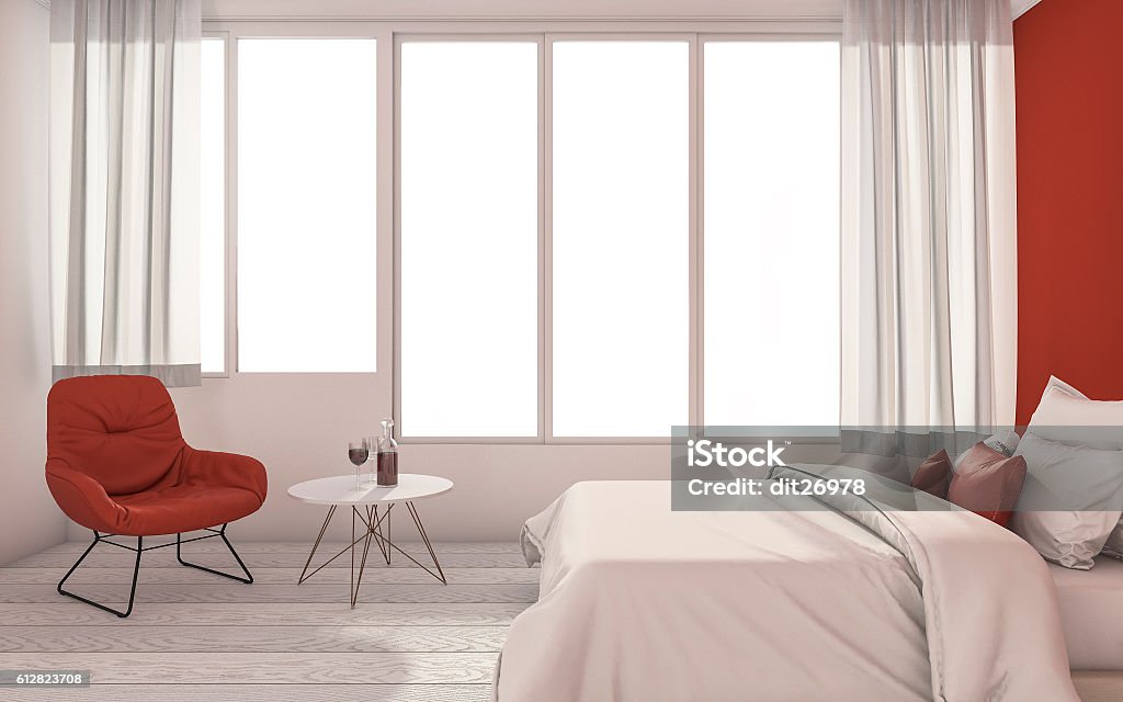 Simple Room Renders 3d Rendering Minimal Red Room With Nice Simple Furniture Stock Photo ...