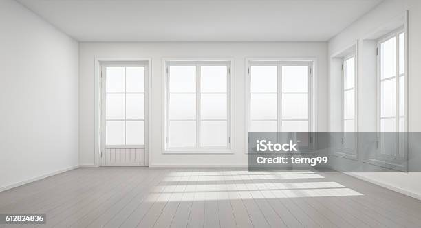 Vintage White Room With Door And Window In New Home Stock Photo - Download Image Now