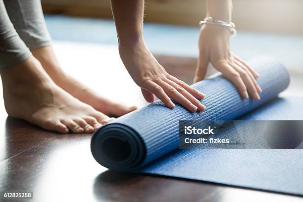 Yoga Training Concept Stock Photo - Download Image Now - Yoga, Exercise Mat, Gym