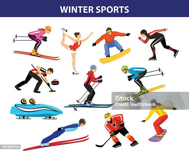 Vetores de Conjunto De Esportes De Inverno e mais imagens de Esporte de Inverno - Esporte de Inverno, Salto de esqui, Esporte