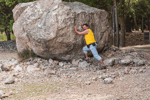 Large boulders, erratic boulder erosion originated in the Serra de Tramuntana in Mallorca.