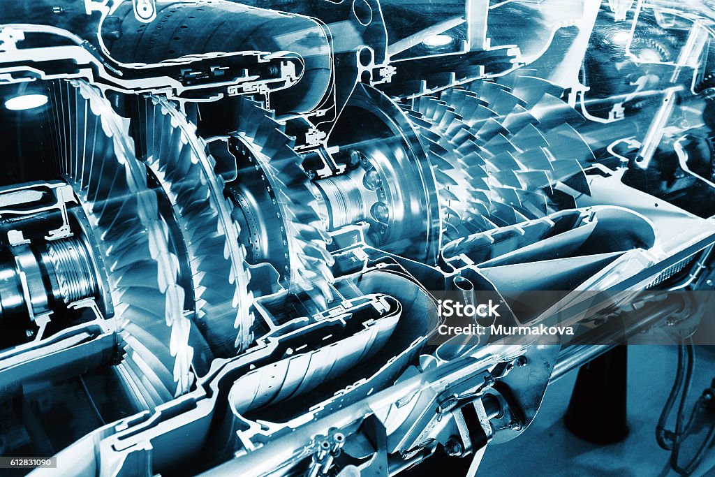 Turbine moteur profil. Technologies de l’aviation. - Photo de Turbine libre de droits