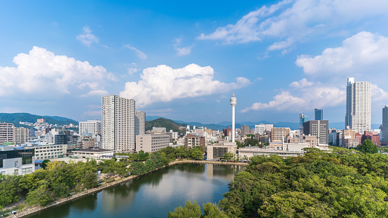 Office buildings in downtown Seoul, with the Changdeokgung Palace in the foreground.