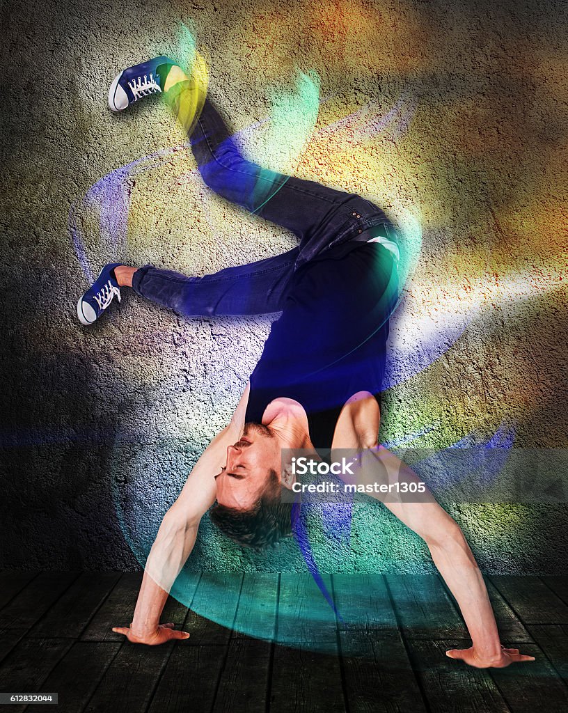Breakdancing Handstand Break Dancer Doing Handstand Against Colorful Wall Background Stock ...