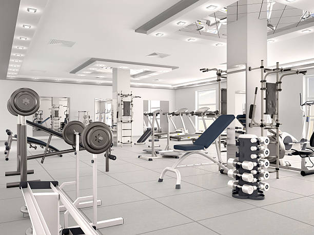 interior of new modern gym with equipment.