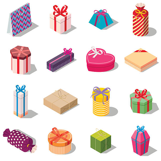 ilustrações, clipart, desenhos animados e ícones de um grande conjunto de diferentes caixas de presentes e presentes. - cylinder box packaging three dimensional shape