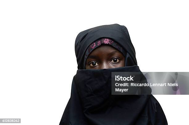 Isolated African Arab Schoolgirl Veil Niqab Stock Photo - Download Image Now - Sadness, Women, Burka