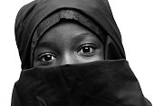 Black and White African Arab Muslim School Girl big Eyes