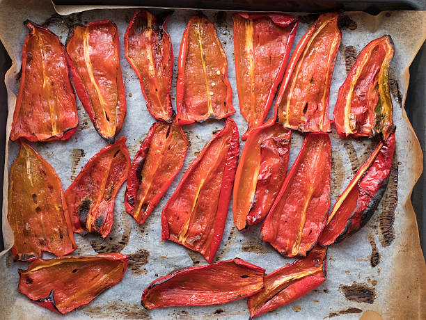 Baked red peppers top view - fotografia de stock