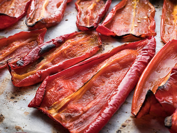 Roasted red peppers close up - fotografia de stock